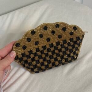 Vintage 80's Neiman Marcus Hand Beaded Shell Shaped Geometric Clutch With Zipper